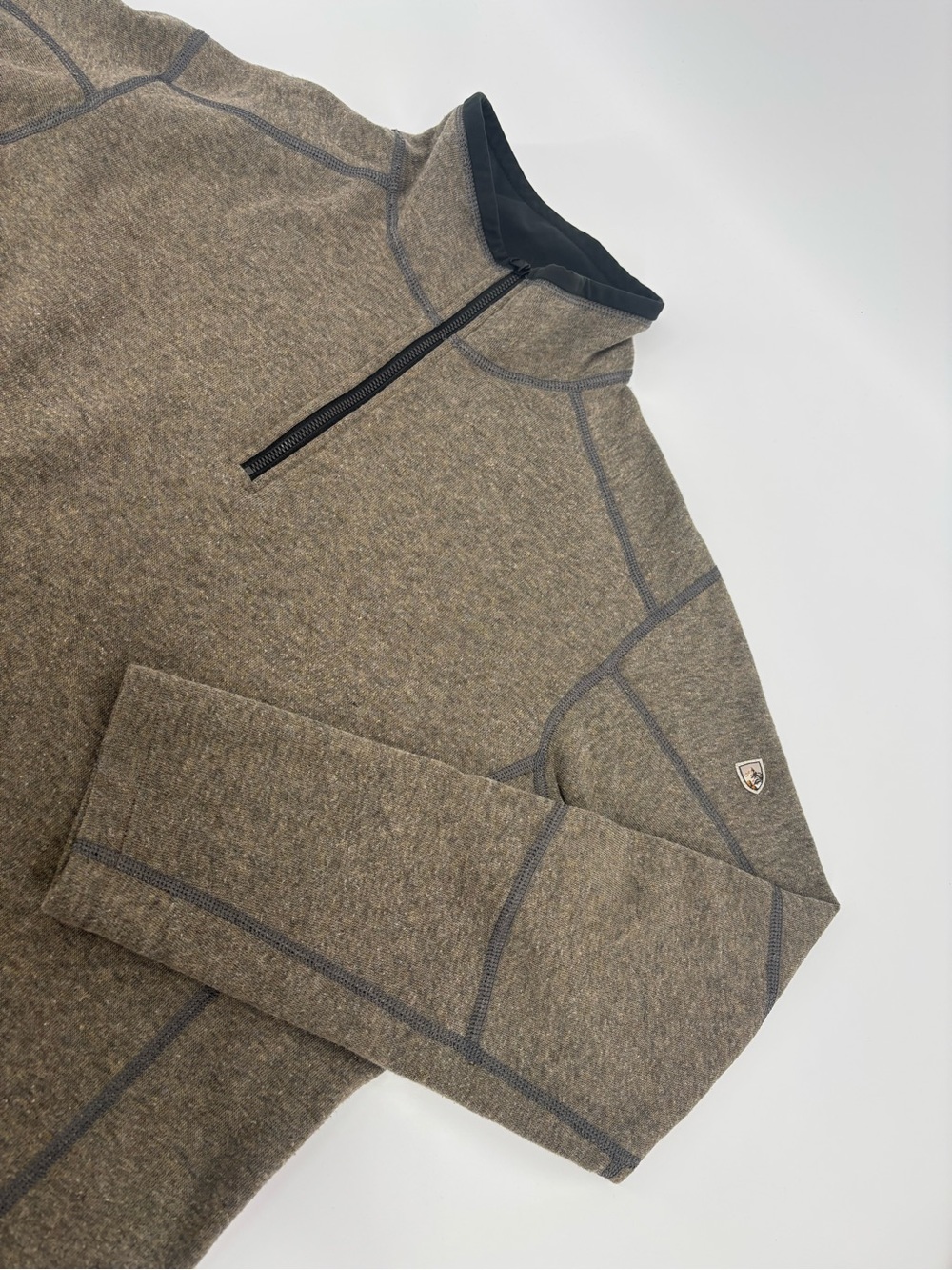 KUHL Kommando Mens Large 1/4 Zip Sweater Brown Heather Pullover Flaws Tech 3007